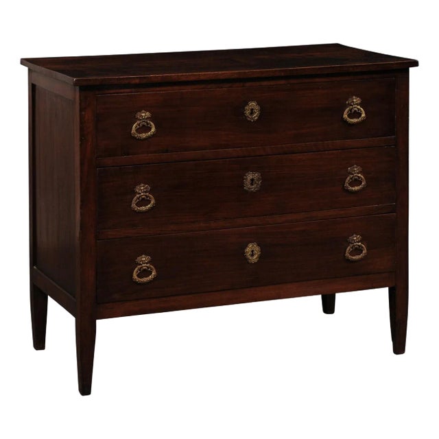 19th C. French Walnut Commode, Clean Lines For Sale