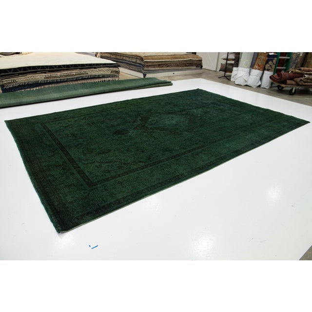Persian Room Size Green Overdyed Persian Designed Wool Rug With Medallion Motif For Sale - Image 3 of 10