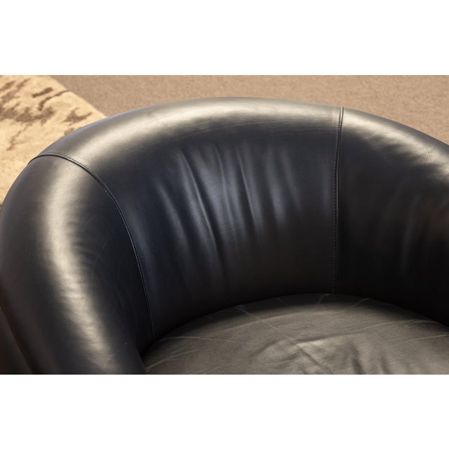 Pair of Custom Made Classic Gallery Black Leather Vintage Modern Club Chairs For Sale - Image 4 of 9