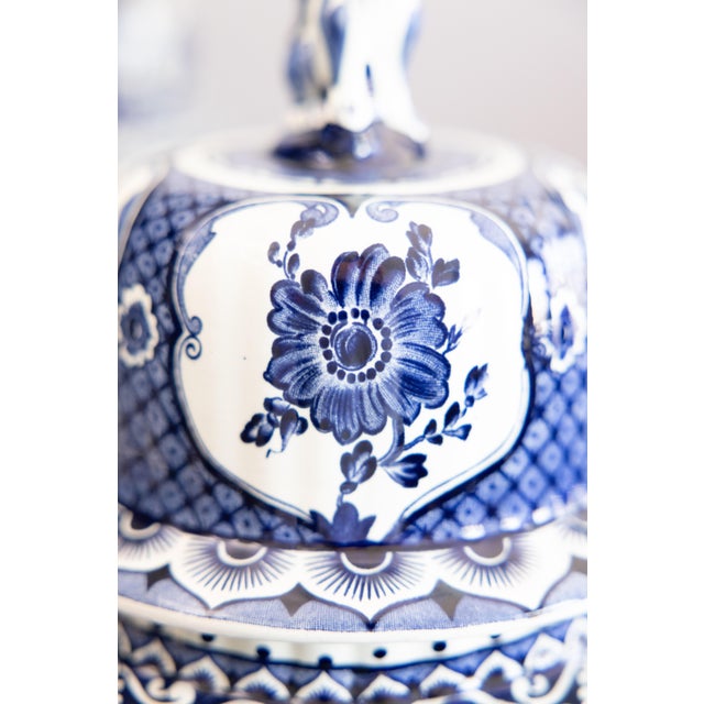 Large Mid-Century Dutch Delft Lidded Ginger Jars Vases - A Pair For Sale - Image 12 of 14