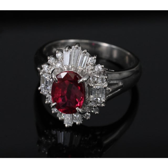 Late 20th Century Gia Certified Ruby & 0.54ct Diamond Platinum Ring, Size 4.75 For Sale - Image 12 of 18