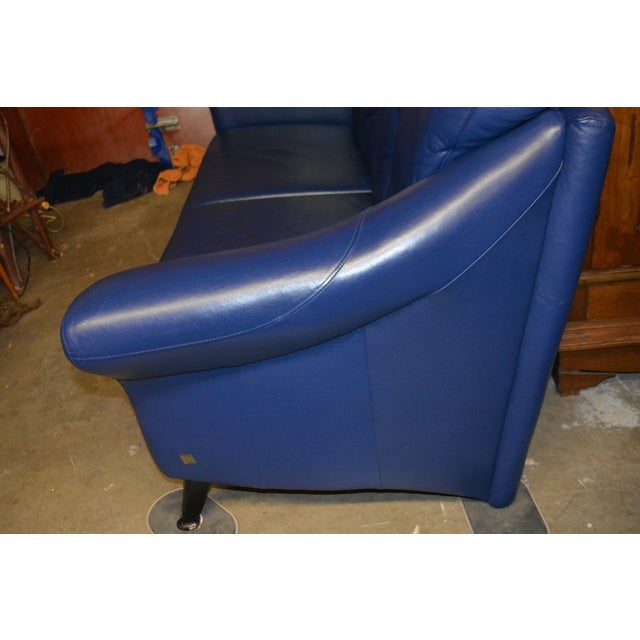 Vintage Euri Collection Royal Blue Soft Leather Loveseat Couch From Germany For Sale - Image 6 of 14