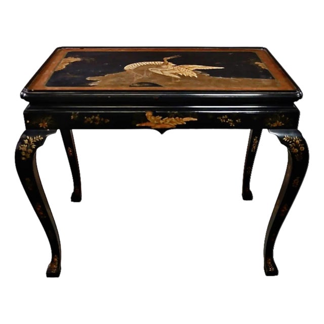 Baker Chinoiserie Lacquered Side Table With Gilt Detailing For Sale