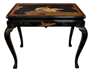 Baker Chinoiserie Lacquered Side Table With Gilt Detailing