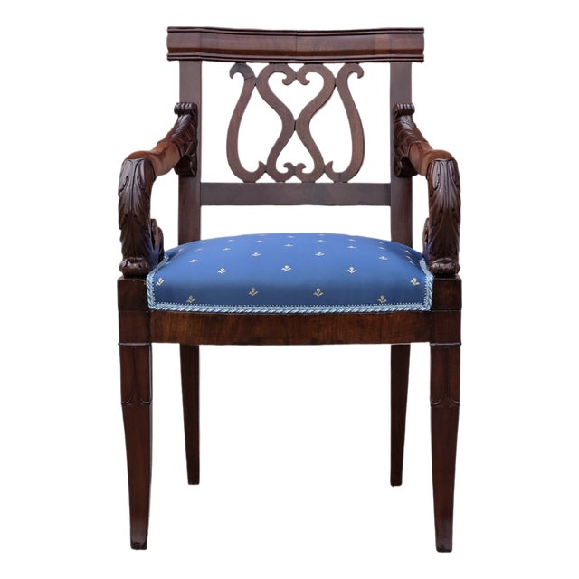 Empire Armchair in Carved Mahogany, 1820 For Sale