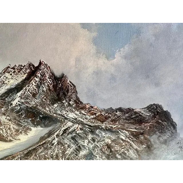 Cabin Vintage Mountain Lake Oil Painting by Joachim Lemke For Sale - Image 3 of 6