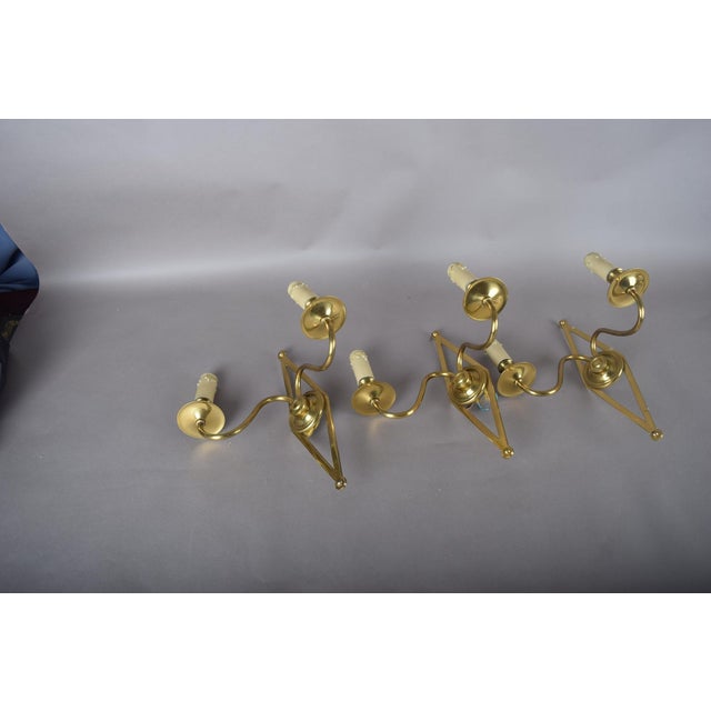 Metal Vintage Polished Brass Wall Sconces by Maison Baguès, 1950s, Set of 3 For Sale - Image 7 of 16