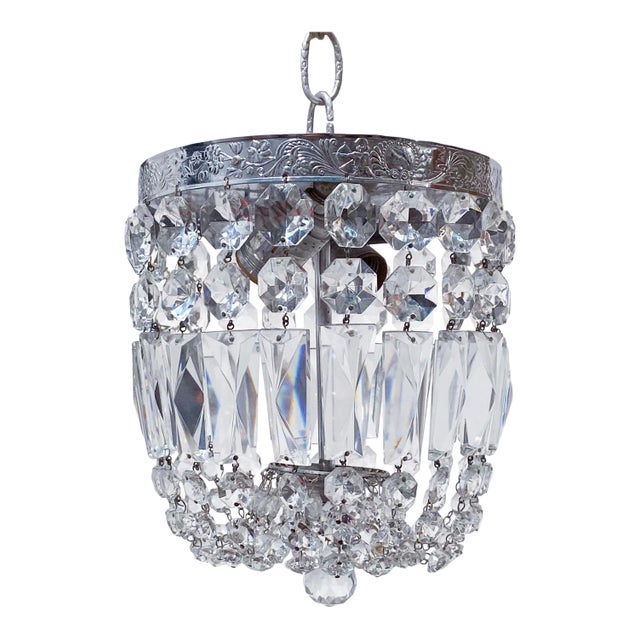 Silver Crystal Basket Pendant Light For Sale