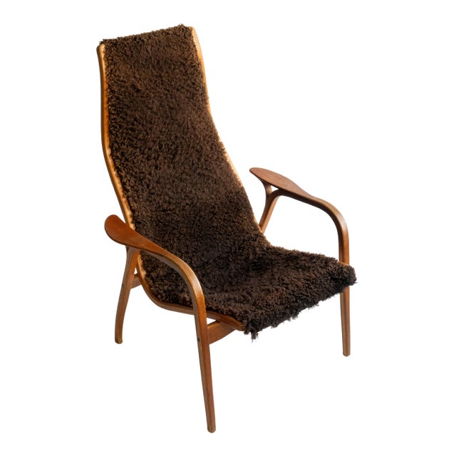 Vintage Yngve Ekström Lamino Lounge Chair for Swedese, Brown Sheepskin For Sale