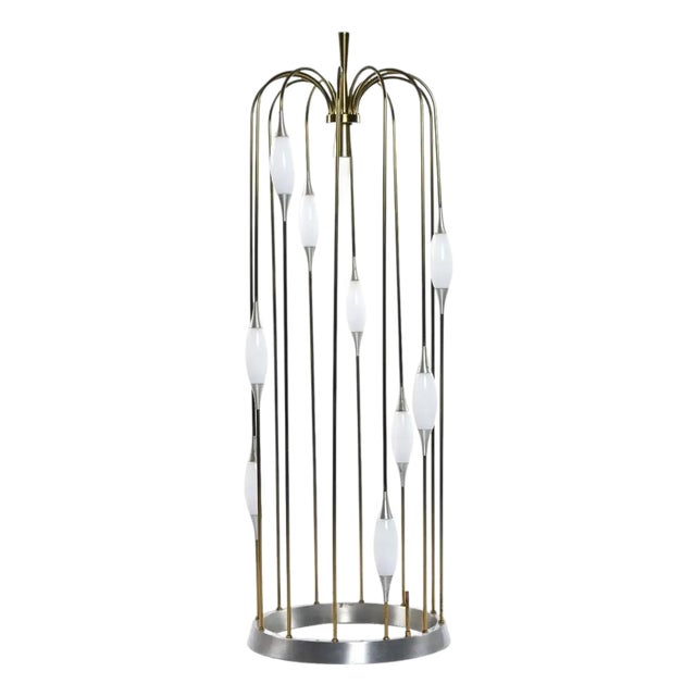 Mid-Century Modern Lightolier Gold Colored Brass Waterfall Raindrop Bird Cage Lamp For Sale