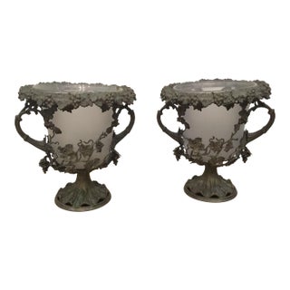 19th Century Antique Glass and Metal Urns - a Pair For Sale