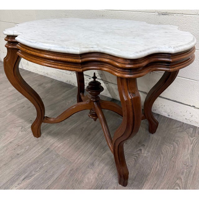 Wood Antique White Marble Turtle Top Victorian Eastlake Parlor Table Center Table For Sale - Image 7 of 10