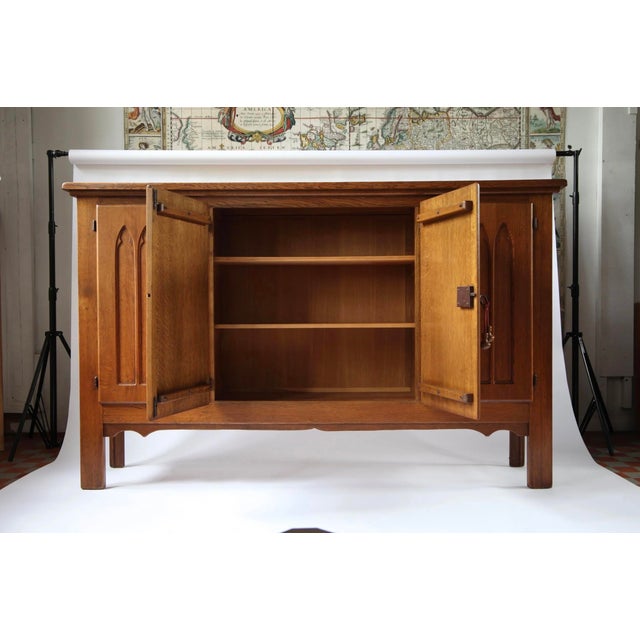 Belgian Gothic Style Carved Oak Cabinet, 1960s For Sale - Image 3 of 14