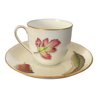 Antique 19th Century Wedgwood China Porcelain Hand Painted Tea Cup & Saucer in the Shadow Leaf Pattern For Sale