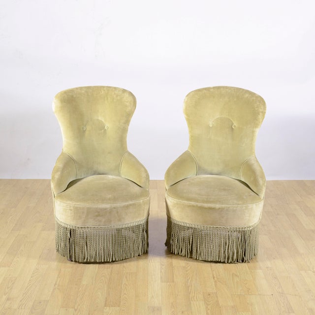 Danish Velvet Armchairs with Fringed Skirts, 1950s, Set of 2 For Sale - Image 16 of 18