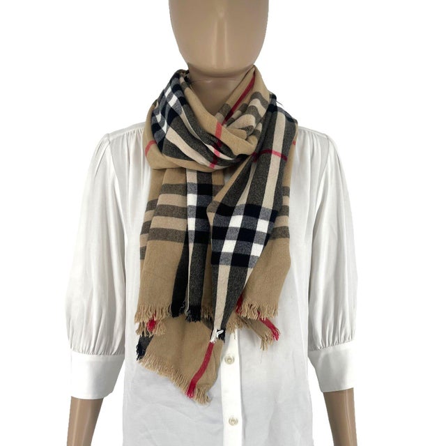 Burberry Brown Plaid 100% Cashmere Scarf