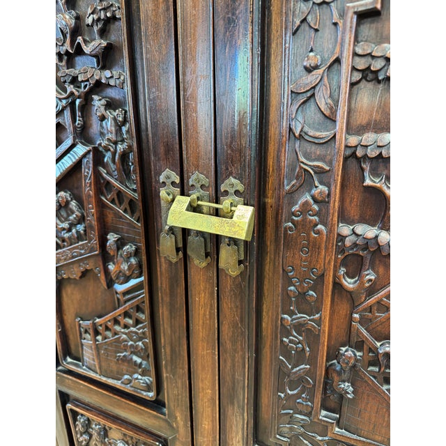 Antique Early 20th C Asian Carved Rosewood Curio Cabinet For Sale - Image 10 of 11