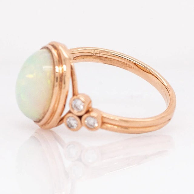 White 2.3cts Opal Ring With Natural Diamonds Accents: Solid 14k Rose Gold, Oval 11x9mm For Sale - Image 8 of 8