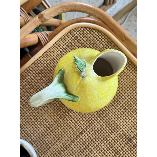 Ceramic 1960s Portuguese Majolica Lemon Pitcher — Caldas Da Rainha Region Pinheito Style, Unsigned | Hand-Painted Ceramic For Sale - Image 7 of 9