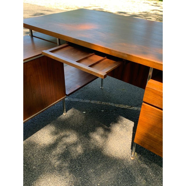 1950s 1950s Hugh Acton Walnut + Aluminum 3 Piece Executive Desk For Sale - Image 5 of 12