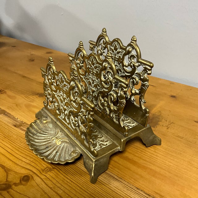 Antique English Brass Letter Rack For Sale - Image 4 of 9