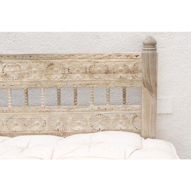 Ecru Floral Reclaimed Bleached Teak Hand-Carved Sofa For Sale - Image 8 of 11