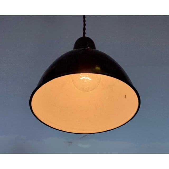 Small Industrial Black Enamel Pendant Lamp, 1950s For Sale - Image 9 of 14