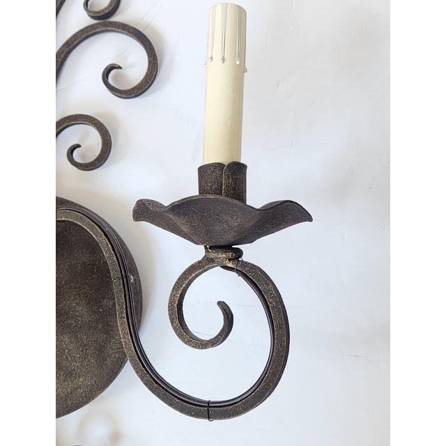 Black Vintage Wrought Iron Wall Sconces-a Pair For Sale - Image 8 of 12