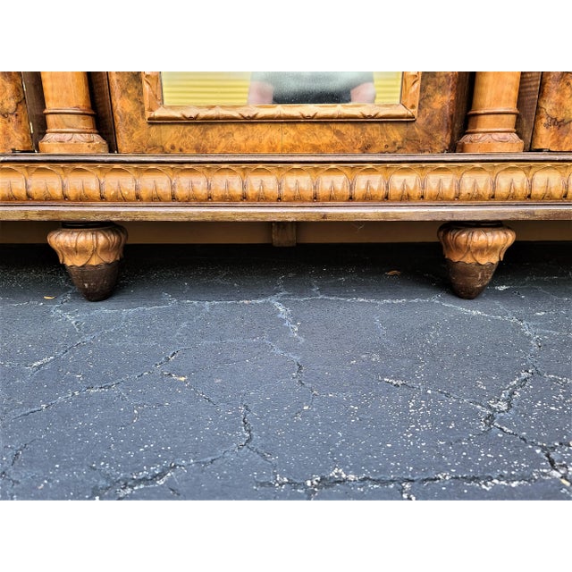 Wood Antique Hand Carved Walnut Italian Empire Credenza Bar Cabinet Sideboard 10 Foot For Sale - Image 7 of 13