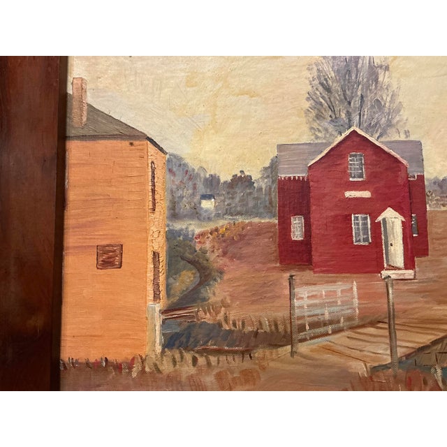 American Red Barn in Rural Landscape. Oil on Board. Litavic, 1962. For Sale - Image 3 of 4