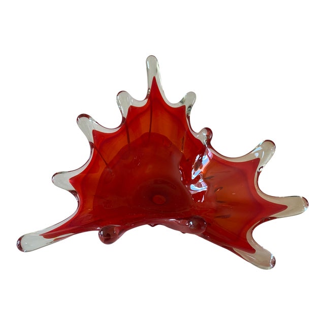1960s Large Mid-Century Red Pop Art Splash Murano Glass Bowl For Sale