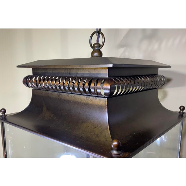 Bronze Large Four-Sides Pagoda Style Hanging Steel Lantern/Chandelier For Sale - Image 8 of 12