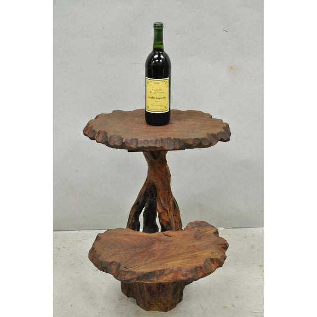 Vintage Mid Century Modern Live Edge 2 Tier Walnut Plant Stand Side Table. Circa Mid 20th Century. Measurements: 22.5" H x...