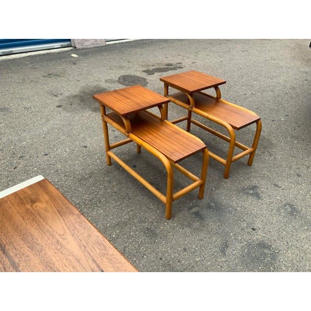 1960s Mid Century Modern Set of Bamboo End Tables- Pair For Sale - Image 5 of 9