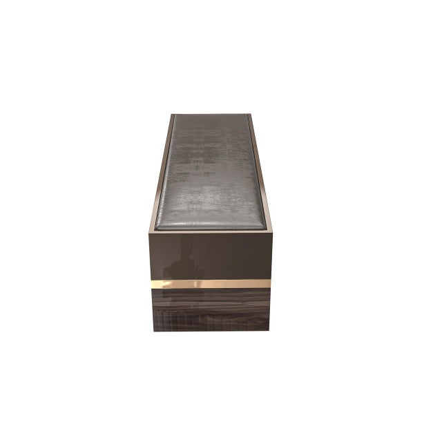 "Galeone" Bench With Stainless Steel, Walnut and Bronze Details For Sale In Los Angeles - Image 6 of 9