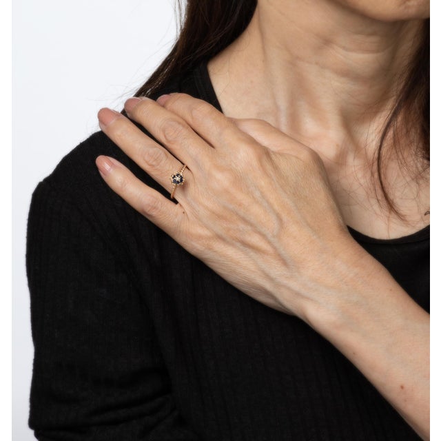 Sapphire Diamond Tulip Ring Sz 5.5 Vintage 14k Yellow Gold Stacking Band Jewelry For Sale In Los Angeles - Image 6 of 6