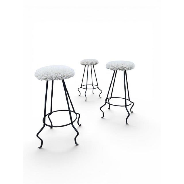 Steel and Wool Barstools, Set of 3 For Sale - Image 6 of 6