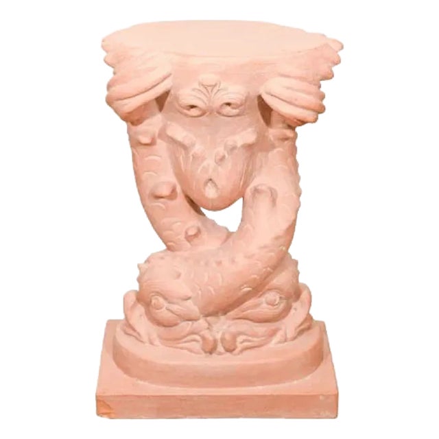 Double Dolphin Hand Painted Cast Stone Table Base For Sale