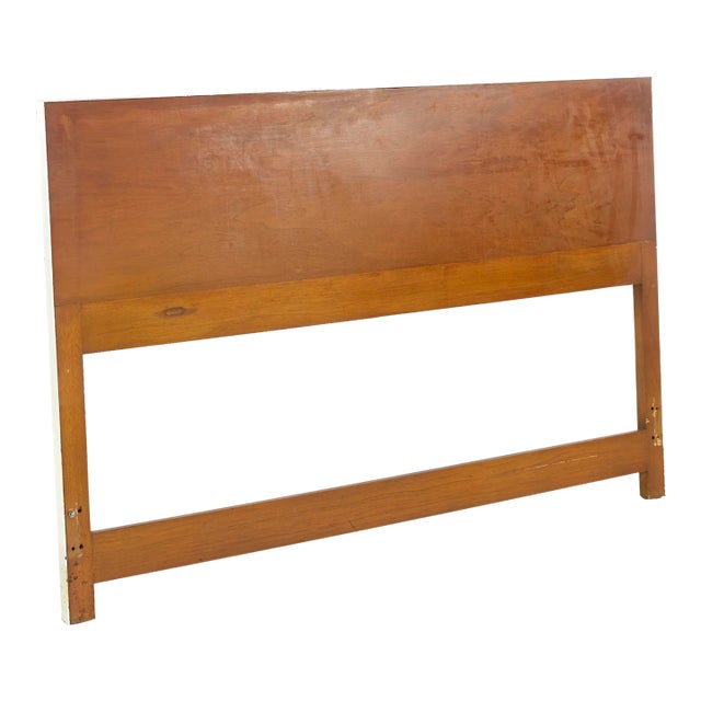 Paul McCobb for Calvin Linear Mid Century Walnut and Stainless Steel Full Headboard For Sale