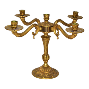 1920s French Louis XV Style 5 Candlelight Ornate Bronze Candelabra