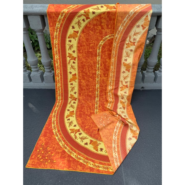 1990s 1990s Tablecloth Made in Provence Autumnal Bee Sunflowers Wipeable Rectangle 61” X 93” Terracotta For Sale - Image 5 of 12