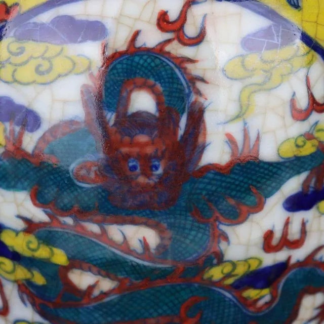 Chinese Vintage Ceramic Pot,Qing Dynasty Kangxi Marked Blue and White Famille Verte Porcelain Jar Hand Painted Cloud Dragon Pattern For Sale - Image 4 of 8