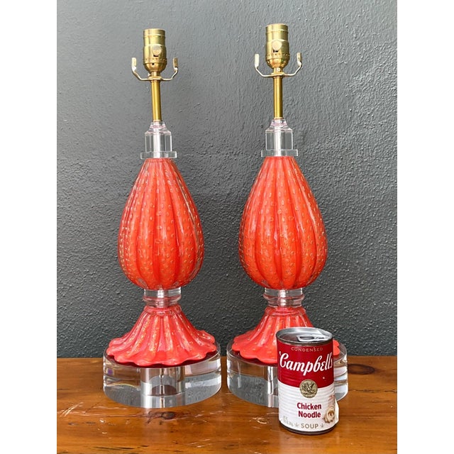 Metal Vintage Italian Murano Glass Lamps - Set of 2 For Sale - Image 7 of 15