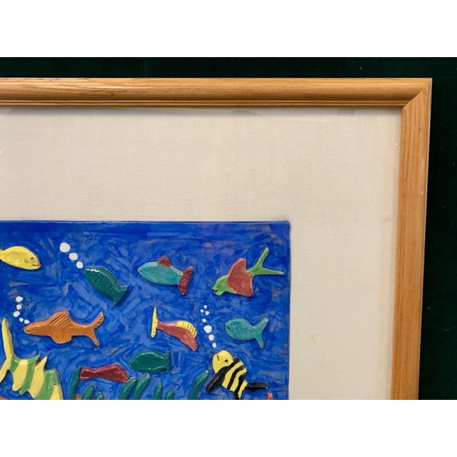 1970s 1970's Artisan Crafted Ceramic Fish Wall Art Framed Under Glass For Sale - Image 5 of 9