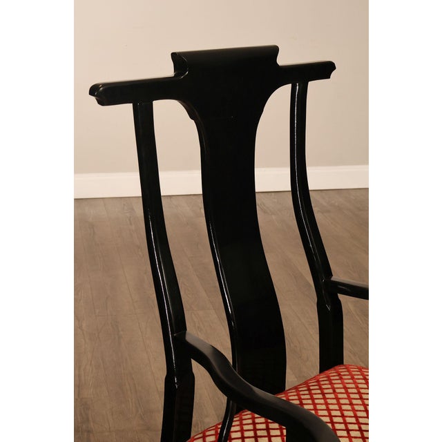 12 Custom Black Lacquered Asian Inspired Dining Chairs For Sale - Image 4 of 18