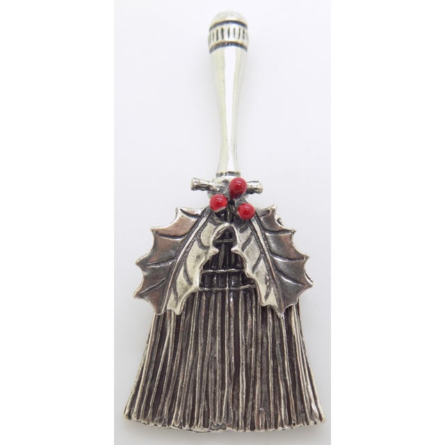 Italian Vintage Italian Genuine Silver Christmas Lucky Broom Good Luck Holiday Miniature With Holly, Enameled Figurine Made in Tuscany For Sale - Image 3 of 12