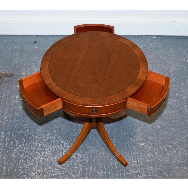 Vintage Yew Wood Circular Drum End Side Lamp Table For Sale - Image 10 of 11