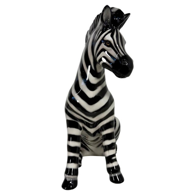 Seated Glazed Ceramic Zebra Sculpture, Bassano, 2000s For Sale - Image 11 of 11