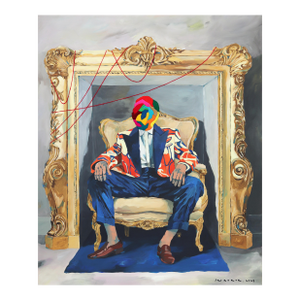 A Figure in a Flame - Figurative Surrealist Portrait Painting Original Artwork by Iqi Qoror