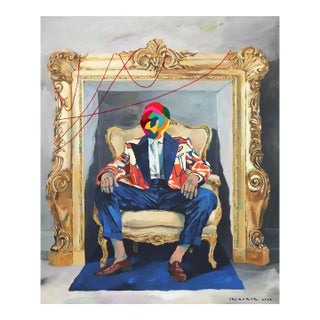A Figure in a Frame - Figurative Surrealist Portrait Painting Original Artwork by Iqi Qoror For Sale
